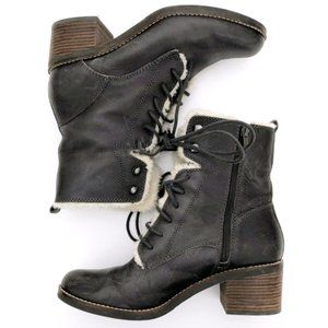 Lucky Brand Black Ankle Boots with Fur Trim